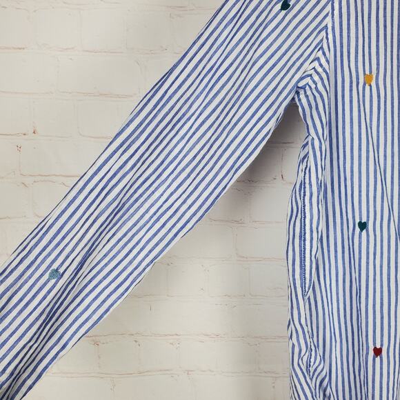 Rails Taylor Embroidered Hearts Striped Button Front Shirt Blouse Size M Top - Picture 6 of 15